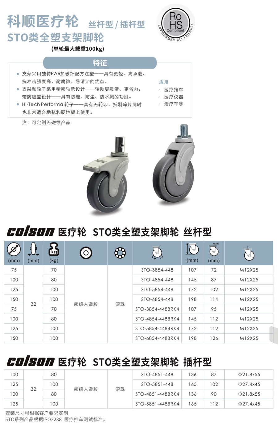 科顺脚轮STO类全塑支架脚轮