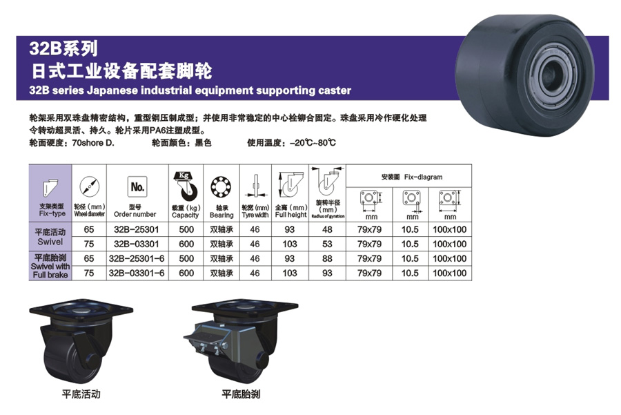 32B系列日式工业设备配套脚轮